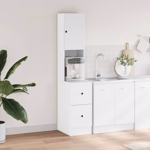 Berkfield Home White Kitchen Cabinet with Hinged Doors and Open Shelf, W/D/H: 35 x 50 x 180 cm