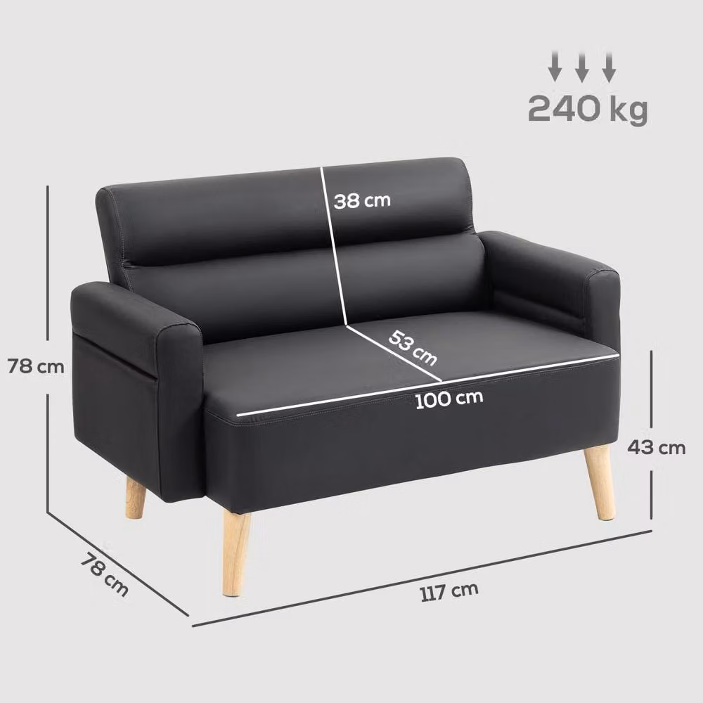 Wyld Haus Raha Black Faux Leather 2 Seater Sofa W/D/H: 117 x 78 x 78 cm – 3