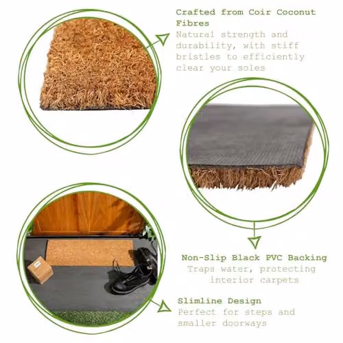 Nicola Spring Classic Coir Step Mat in Brown and Black, W: 60 cm, D: 20 cm, H: 1.5 cm – 3