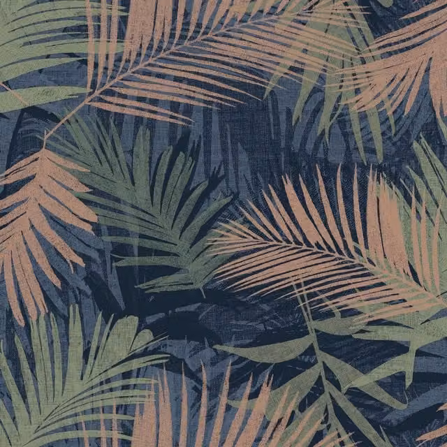 Boutique Blue and Green Tropical Jungle Glam Wallpaper, Botanical Floral Design, Width: 52 cm