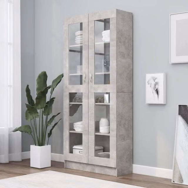 Berkfield Home Vitrine Cabinet in Concrete Grey with Glass Doors, W/D/H: 82.5 x 30.5 x 185.5 cm – 1
