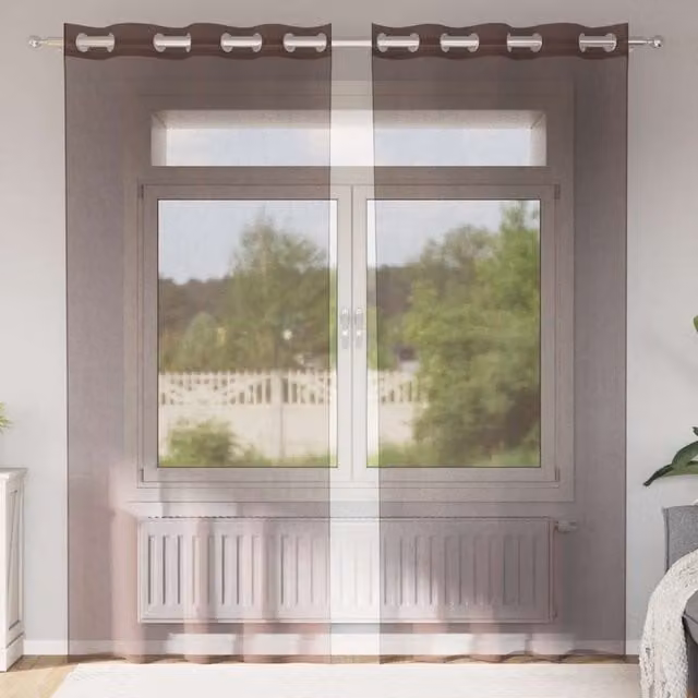 Berkfield Home Brown Transparent Voile Fabric Panel Curtains with Eyelets, 2 Pack, W: 140 cm, H: 225 cm – 1