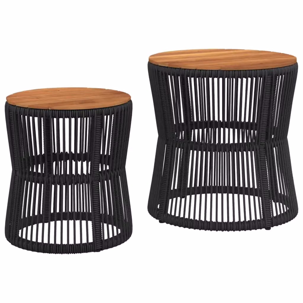 Berkfield Home Set of 2 Black Poly Rattan Garden Side Tables with Acacia Wood Tops – 2