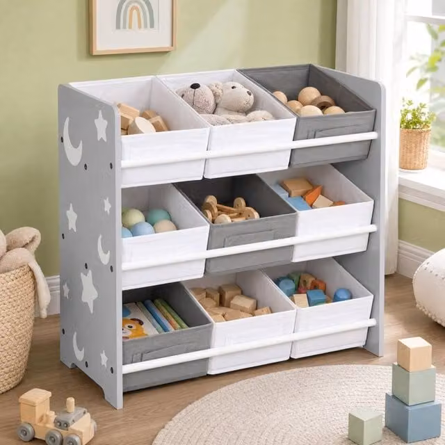 STILVORA Children's Storage Rack with 9 Baskets in Grey