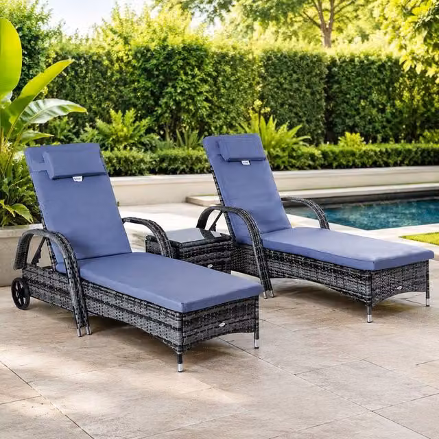 STILVORA Sun Lounger Set with Adjustable Back and Grey Cushions – 1