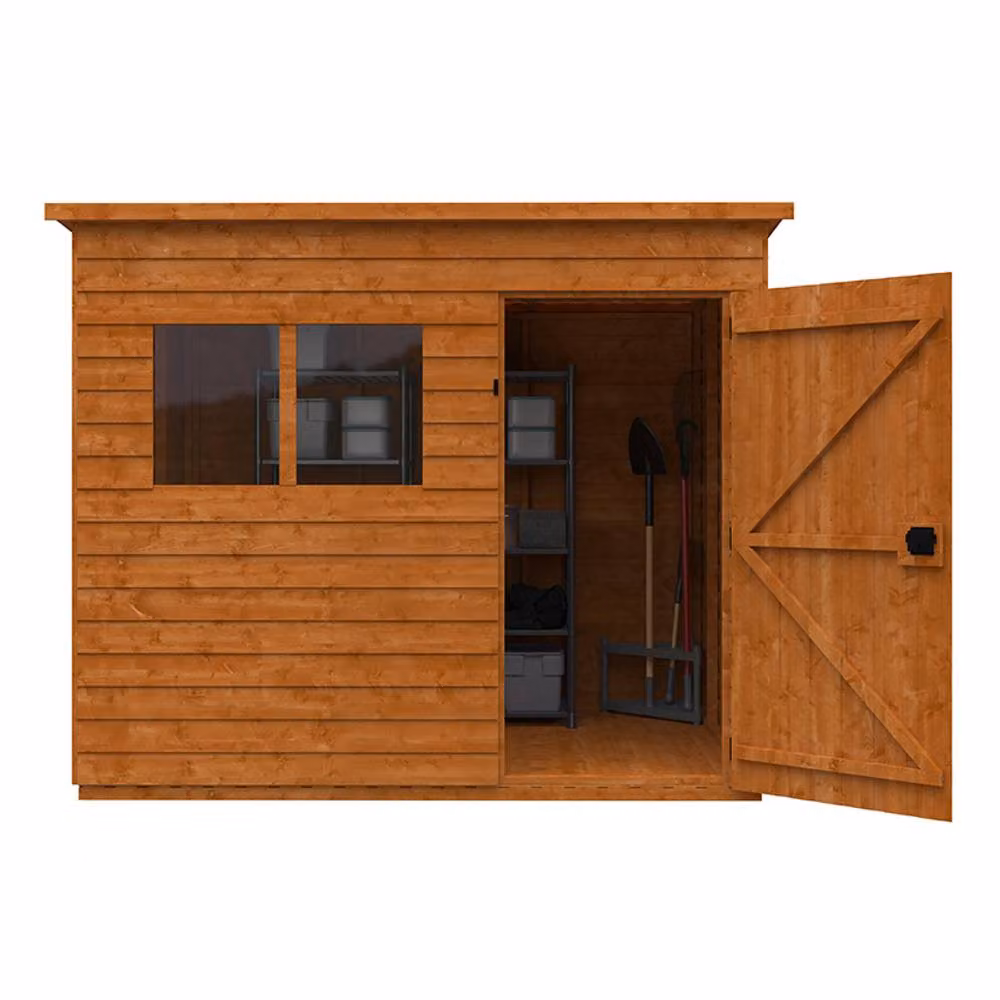 Buttercup Farm Budget Pent Wood Garden Shed in Orange with Single Door and Window, W: 243.86 cm, D: 182.88 cm, H: 175 cm – 2