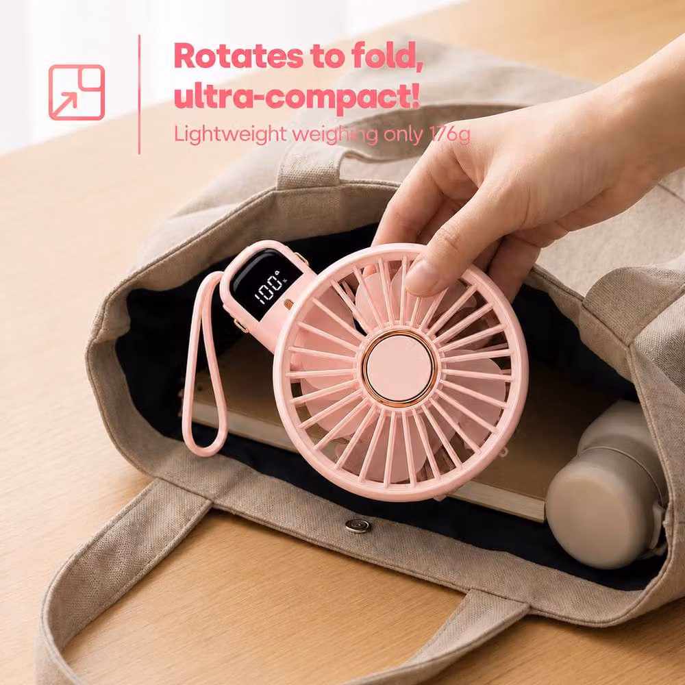 Dragodirect Handheld Mini USB Rechargeable Fan with 5 Speeds and Type C Charging in Pink – 4