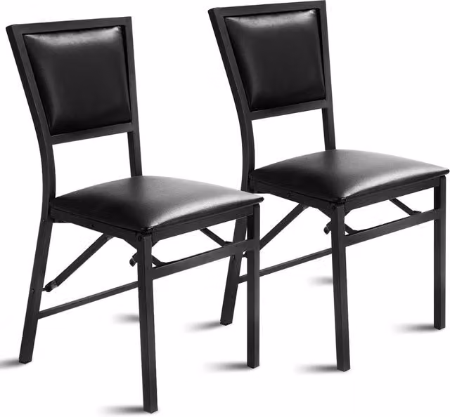 Costway Set of 2 Black Upholstered Steel Folding Counter Height Chairs