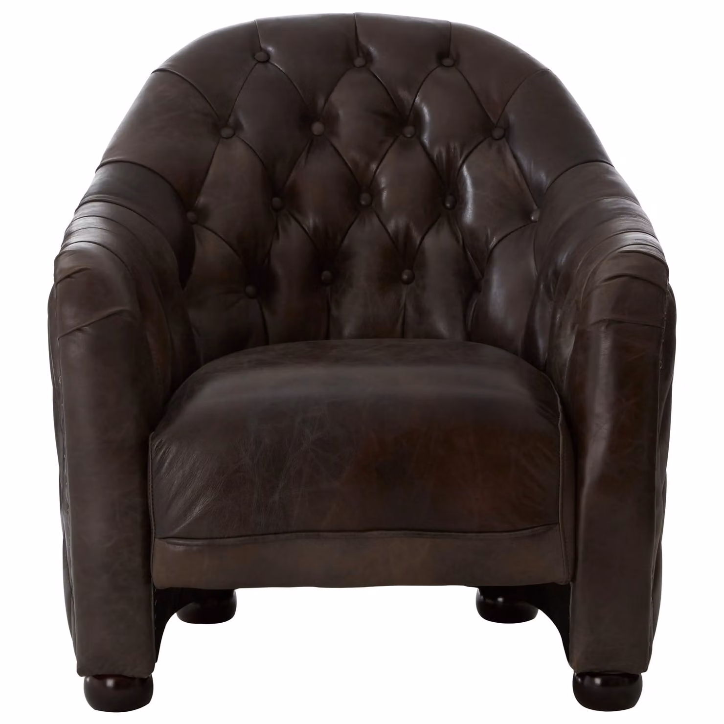 Orsina Grey Leather Chesterfield Armchair with Walnut Solid Wood Frame and Button Tufted Armrests – 1