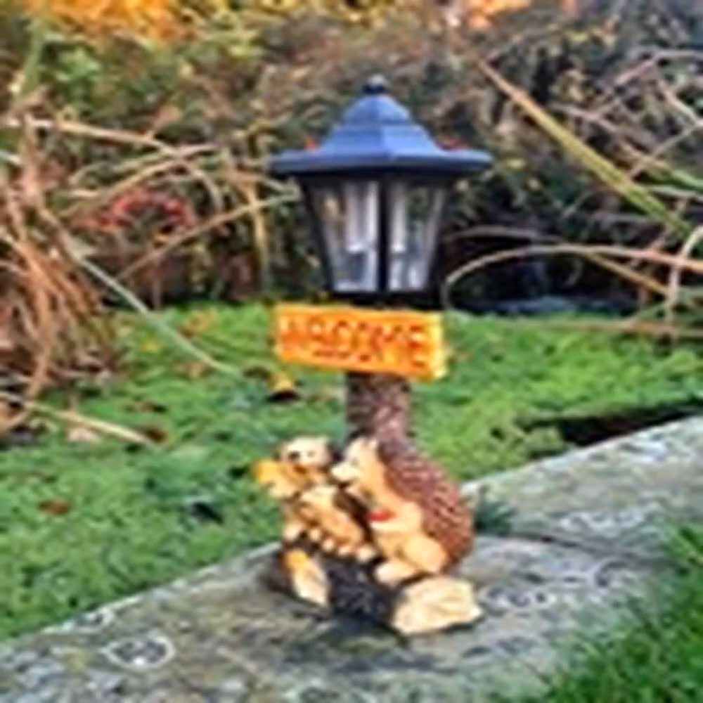 EONLION Solar Powered Hedgehog Garden Ornament Welcome Lamp, Multicolour, H: 34.0 cm, W: 15.0 cm, D: 11.0 cm – 3