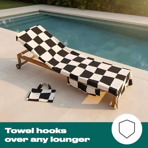 OHS Black and White Checked Microfibre Beach Towel with Bag, Quick-Drying and Absorbent, W: 75 cm, L: 215 cm – 6