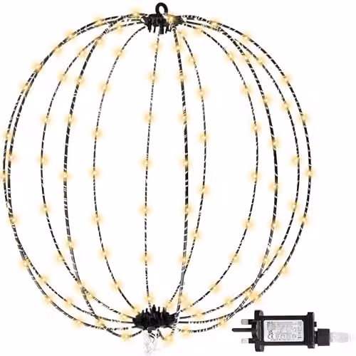 SHATCHI Hanging Christmas Lights Ball Decorations, 384 LEDs, Warm White, 60 cm Diameter, 3D Foldable Xmas Sphere with 8 Modes and Timer for Indoor and Outdoor Use