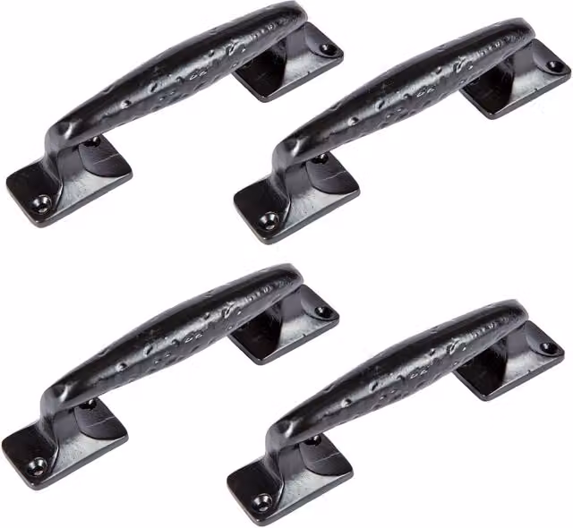 Hammer and Tongs Forged Iron Barn Door Handles in Matt Black, Pack of 4 – 1