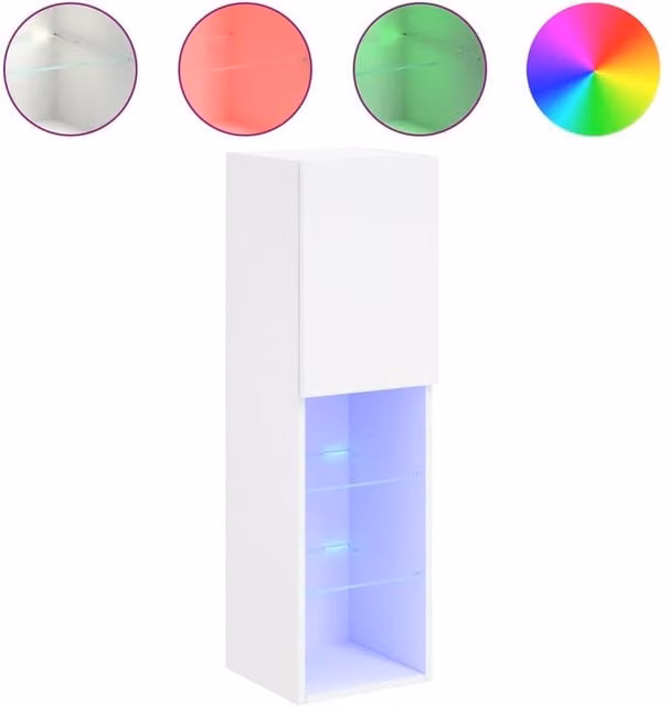 Berkfield Home Modern TV Cabinet with LED Lights in White, W/D/H: 30.5 x 30.0 x 102.0 cm – 1