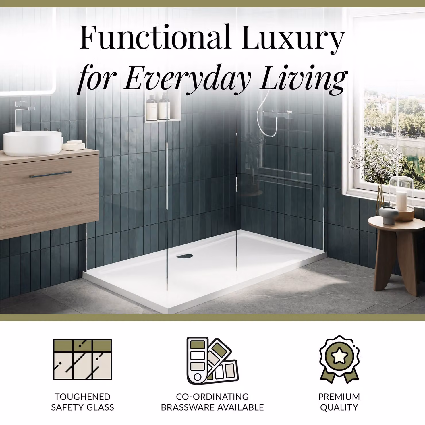 Balterley Walk-in Wetroom Glass Screen and Tray, Clear 8mm Glass with Silver Chrome Profile, W: 140 cm, D: 80 cm – 3