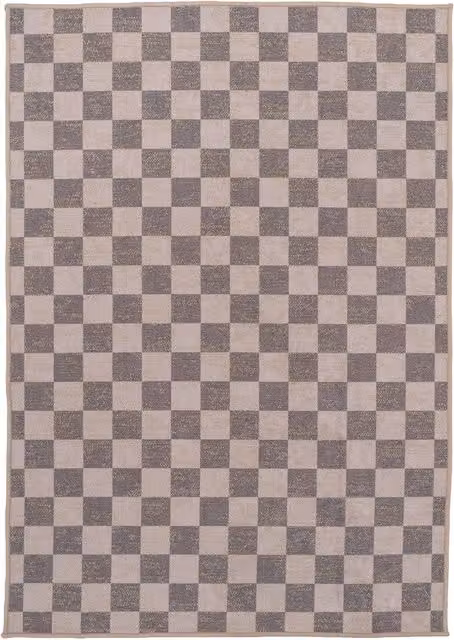 Kukoon Checkerboard Brown Jute and Cotton Blend Machine Washable Area Rug, W: 60 cm, L: 240 cm
