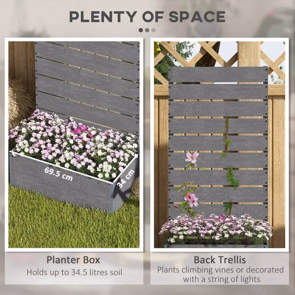 NESTLUNE Raised Garden Bed with Trellis and Drainage in Grey – 4