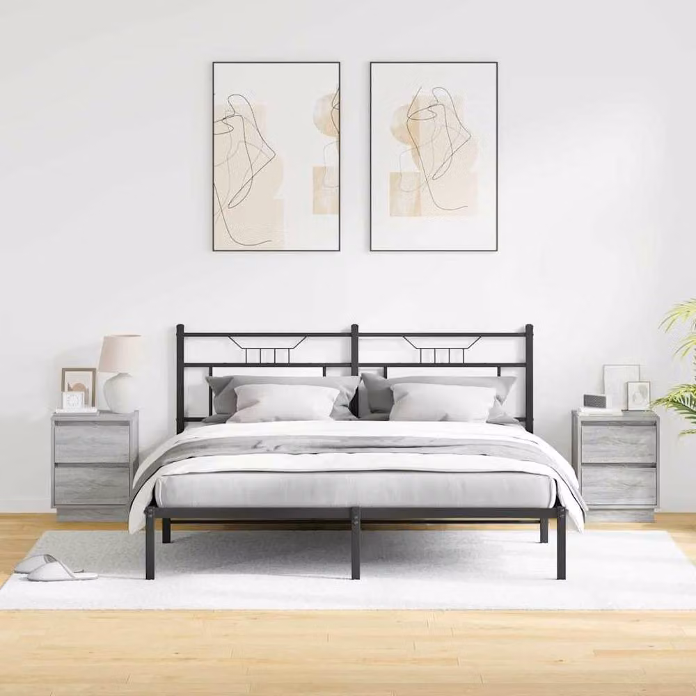Berkfield Home Set of 2 Grey Sonoma Bedside Cabinets with Integrated LED Lights, W/D/H: 39 x 34.5 x 50 cm – 2