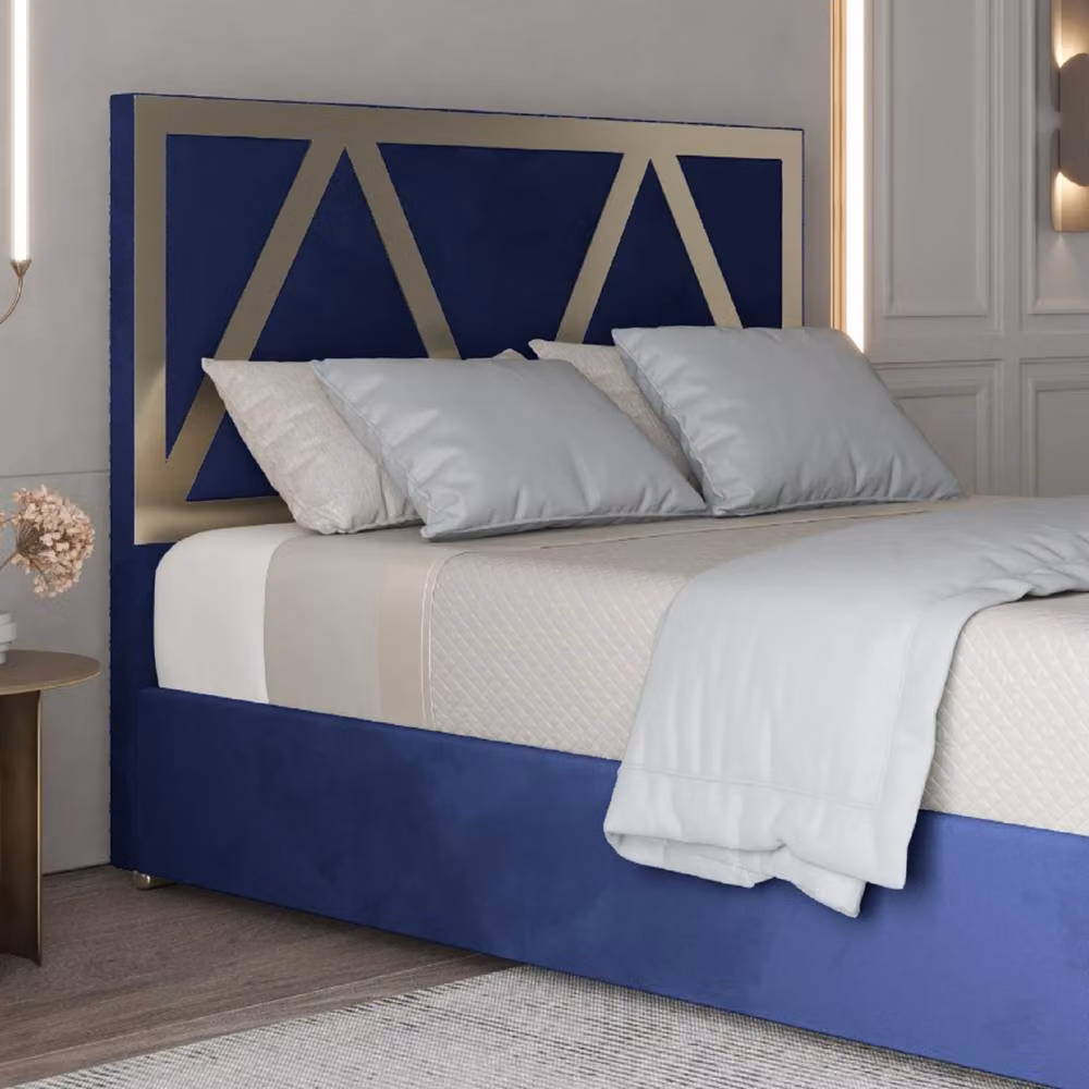 Casani Claverdon Upholstered Velvet Designer Bed Frame in Blue, W/D/H: 200 x 127 x 200 cm, Super King Size – 3