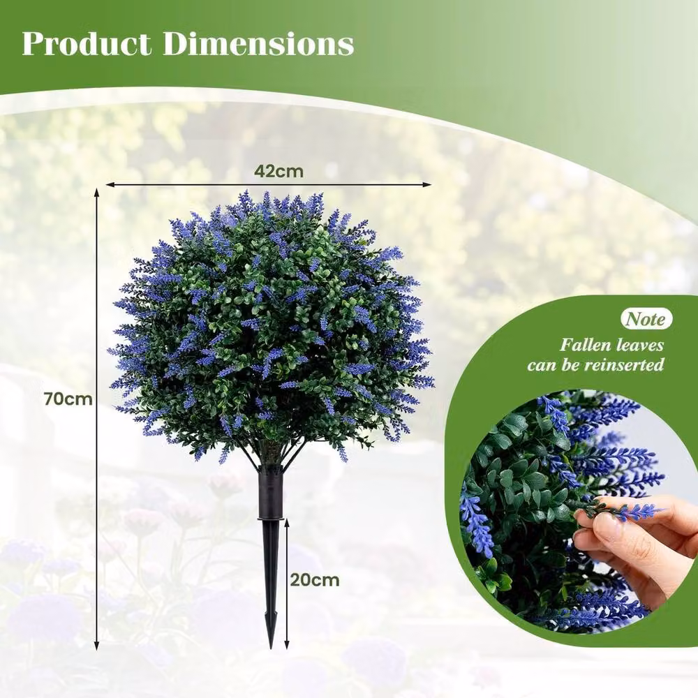 Havendro 2-Pack Artificial Lavender and Boxwood Topiary Ball Shrubs, Green, Diameter: 70 cm – 2