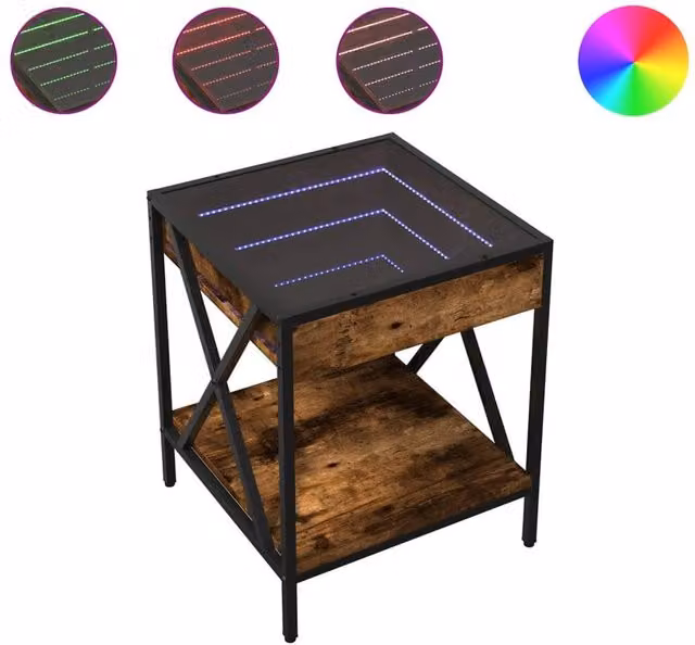 Berkfield Home Infinity LED Coffee Table in Smoked Oak and Brown, W/D/H: 40 x 40 x 49 cm – 1