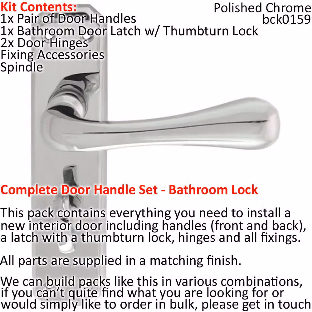 Loops Chrome Heavy Duty Prism Door Handle and Bathroom Lock Pack – 2