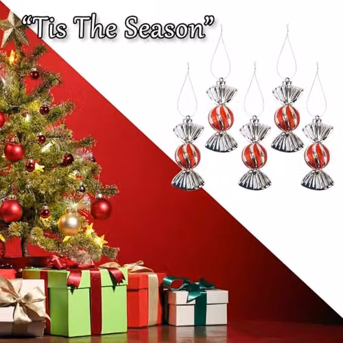 VFM e-Store Red Striped Candy Cane Christmas Tree Hanging Ornaments, Pack of 5, Height: 11 cm – 4