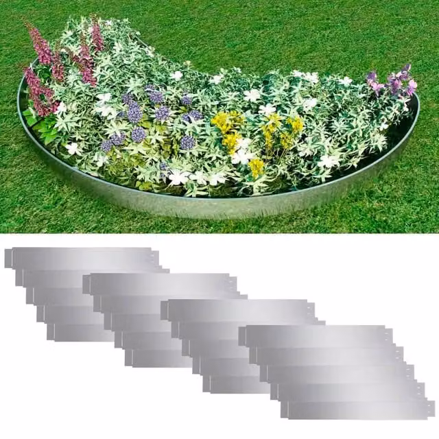 Berkfield Home Set of 20 Flexible Galvanised Steel Lawn Fence Panels, Silver, W: 100 cm, H: 14 cm – 1