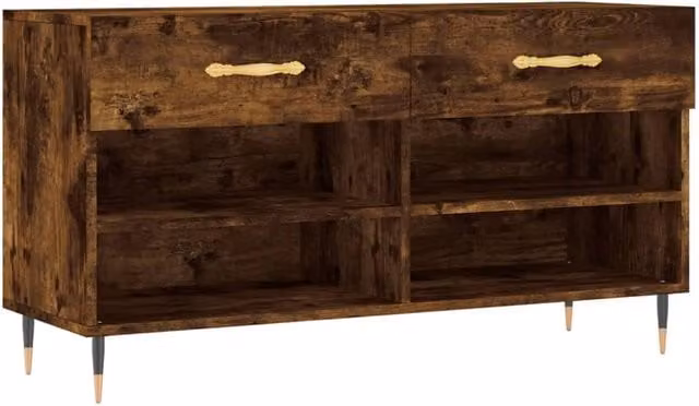 Berkfield Home Smoked Oak Shoe Bench in Brown, W/D/H: 102 x 35 x 55 cm