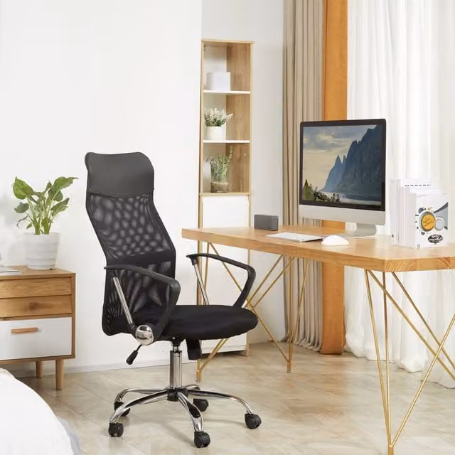 HOMCOM Black High Back Swivel Computer Task Chair with Headrest and Armrests
