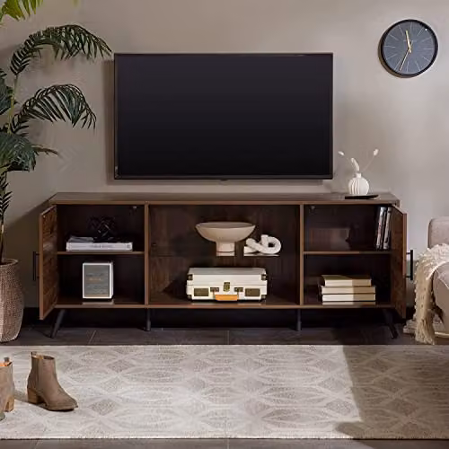 Centurion Supports Portobello Luxury Walnut Dual Compartment 6-Shelf TV Cabinet in Brown, fits up to 65 inch screens – 3