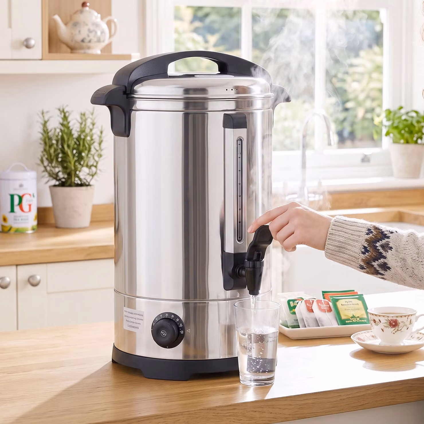 HOMCOM 13L Catering Hot Water Boiler Dispenser, 2500W Stainless Steel Urn in Silver with Thermostat and Keep Warm Function – 2