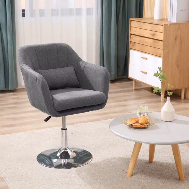 HOMCOM Retro Fabric Swivel Tub Chair with Armrests in Grey