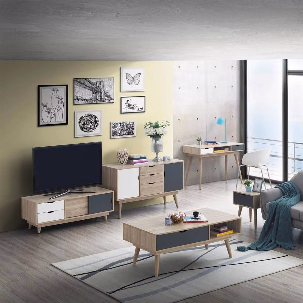 FLAVORA Retro Square Coffee Table in Dark Grey Oak, W: 100 cm x D: 100 cm – 3