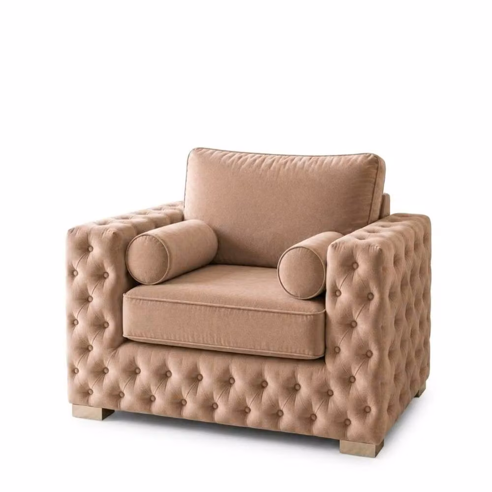Stratus Interiors Ashley Chesterfield Plush Velvet Armchair in Taupe – 2