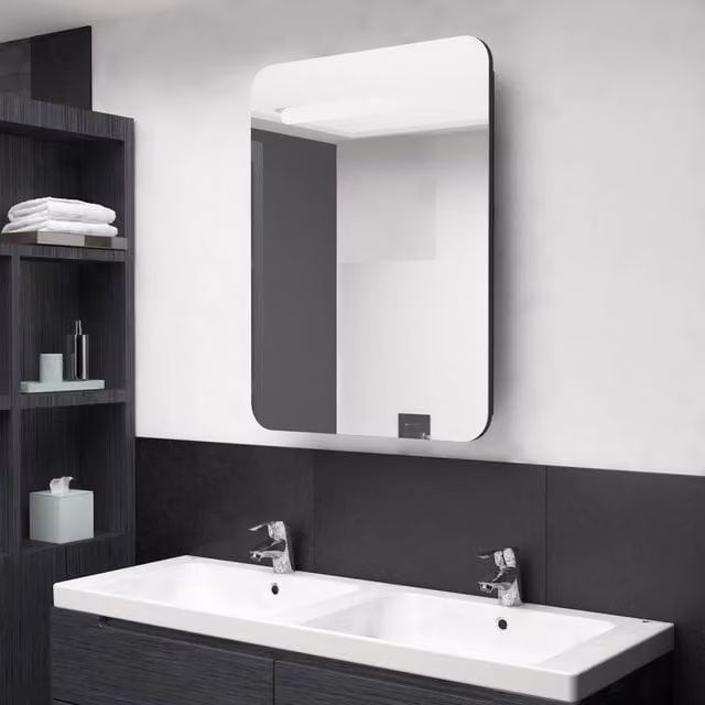 Berkfield Home Modern LED Bathroom Mirror Cabinet in Black, W/D/H: 60 x 11 x 80 cm