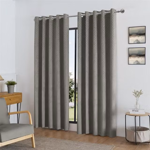 Luxury Living Temple Velvet Blackout Eyelet Curtains in Silver, Width: 229 cm, Drop: 229 cm – 1