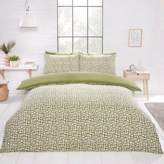 Rapport Home Pebble Microfibre Reversible Duvet Cover Set, Green and Blue, W: 180 cm, H: 200 cm