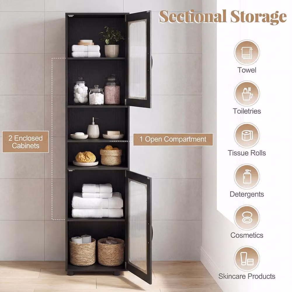 Costway Modern Freestanding Storage Organiser with Hinged Doors and Internal Shelves in Matt Black – 5