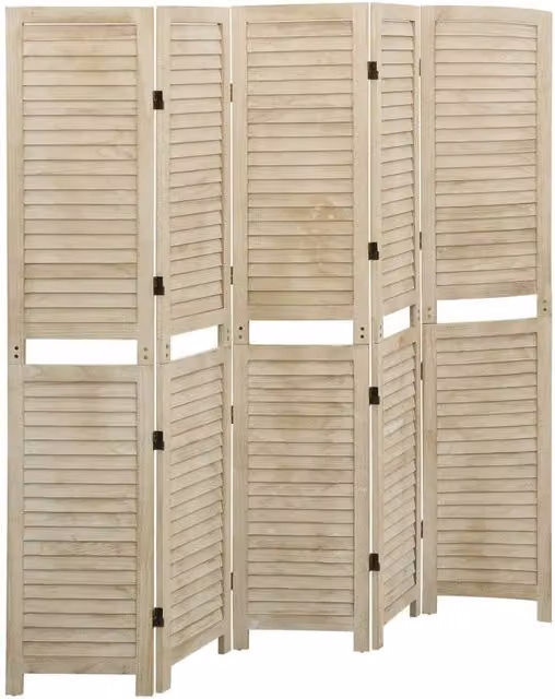 Berkfield Home 5-Panel Solid Wood Paulownia Room Divider, Brown, H 175 cm x W 165 cm