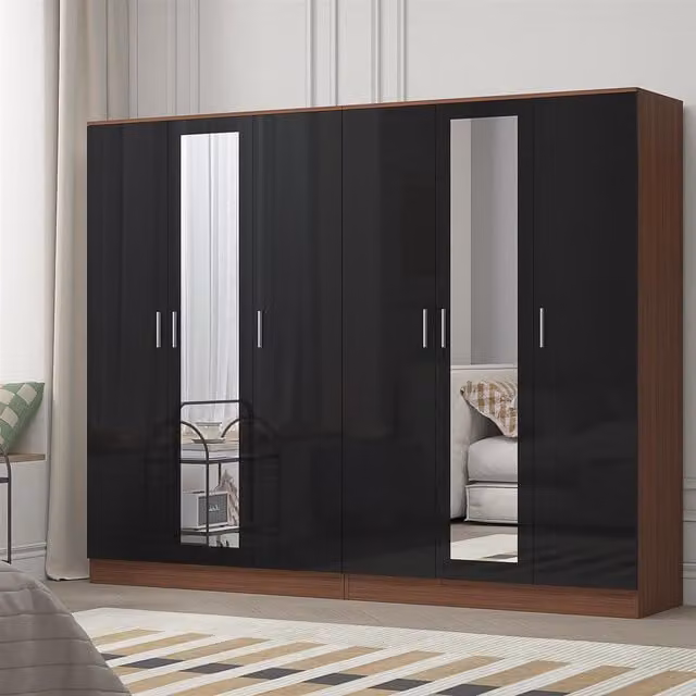 Reflect 2 Piece Wardrobe Bundle, Black Gloss and Walnut Finish, H 180 cm x W 224 cm x D 47 cm