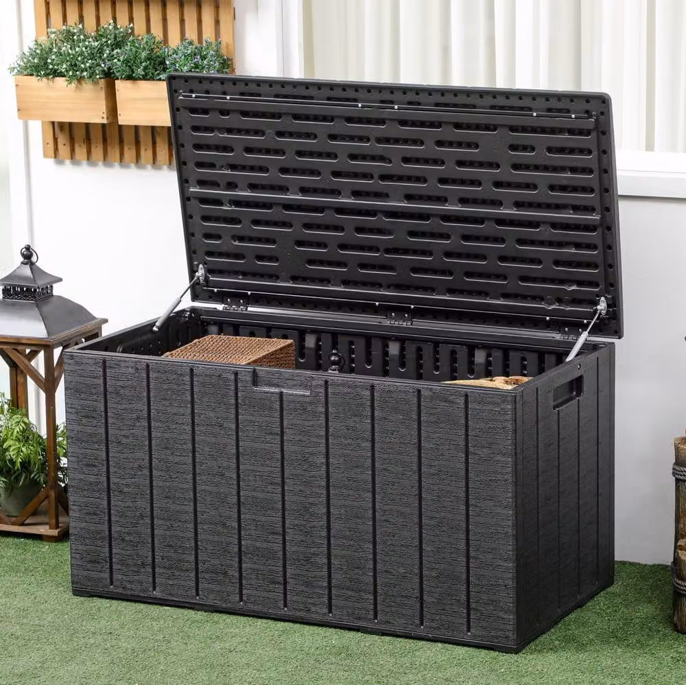 STILVORA Garden Storage Box with Wheels, Black, 366L – 2