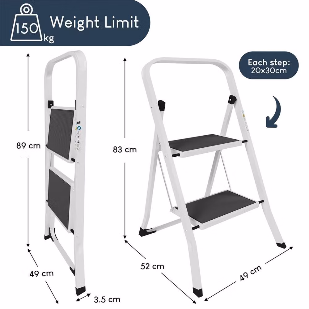 PAWNORA 2 Step Folding Portable Compact Ladder in White – 2