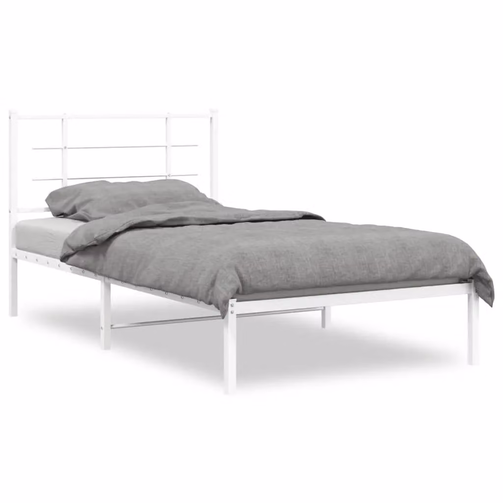 Berkfield Home Metal Bed Frame with Headboard, White, W/D/H: 100 x 190 cm