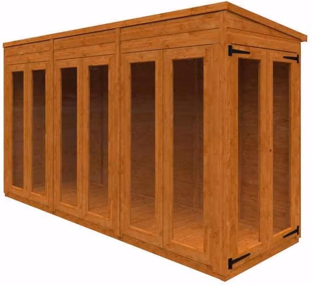 Buttercup Farm 12x4 Flex Pent Full Pane Summerhouse in Burnt Orange, W/D/H: 115 x 353.8 x 203 cm