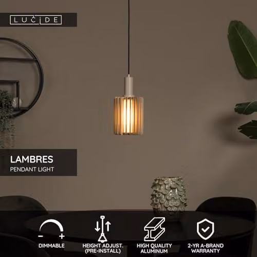 Lucide Lambres Taupe Pendant Light, Diameter: 15 cm – 2
