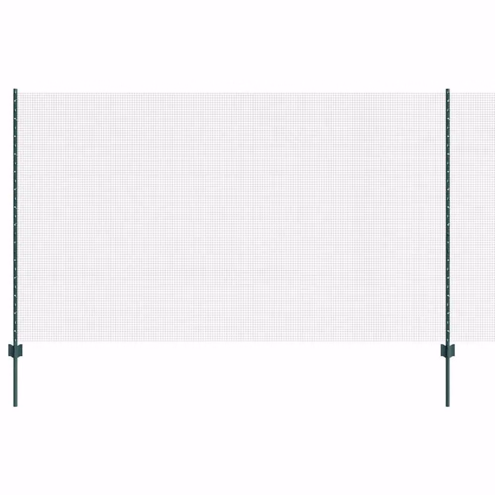 Berkfield Home Green Powder-Coated Steel Welded Wire Fence with 5 U-Profile Posts, W: 10 m, H: 1.4 m – 2
