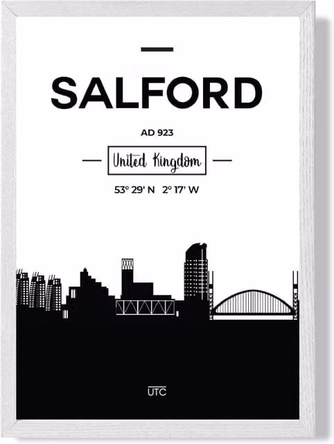 ARTZE Salford Black and White City Skyline Framed Print in White Frame