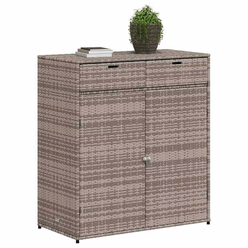 Berkfield Home Garden Grey Poly Rattan Storage Cabinet W/D/H: 105 x 55 x 113 cm – 4