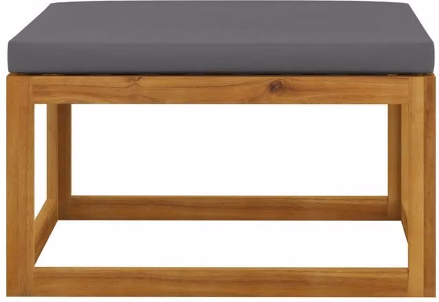 Berkfield Home Beautiful Acacia Wood Garden Footrest with Grey Fabric Cushion, W/D/H: 68 x 29 x 29 cm